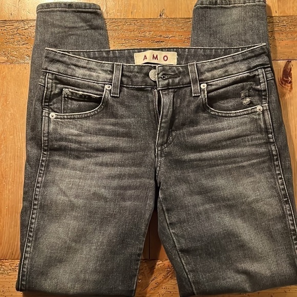 amo Twist Zip Distressed Skinny Ankle Jeans Smoke Grey 24 - Picture 8 of 12